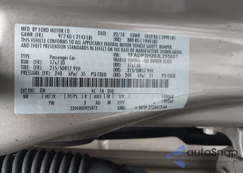 2018 Ford Focus Sel z USA, uszkodzony, nr VIN 1FADP3H20JL255001